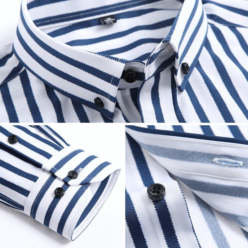 New Men's Long-sleeved Shirt Slim Shirt Stripe Base Casual Professional Men's Wear