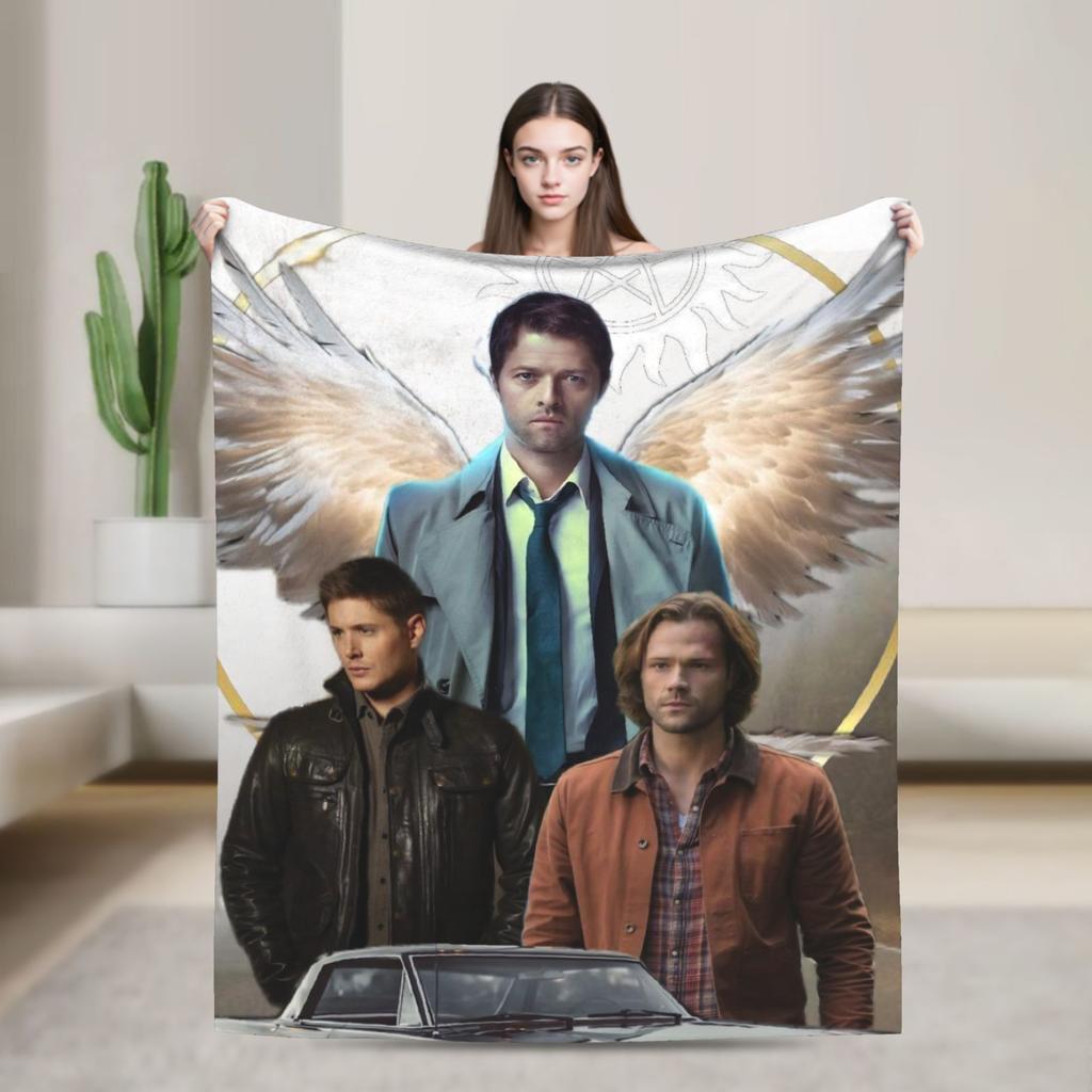 Warm Soft Blanket Camping Sam Winchester Supernatural Throw Blanket Flannel Bedspread For Couch Chair Sofa Bed Sofa Bed Cover