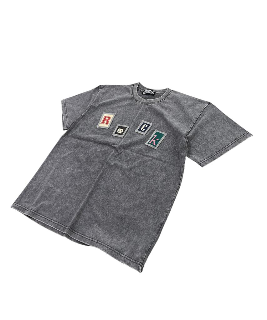 SK8ER ROCK Vintage Dyeing Patchwork T-Shirt ((Gray))