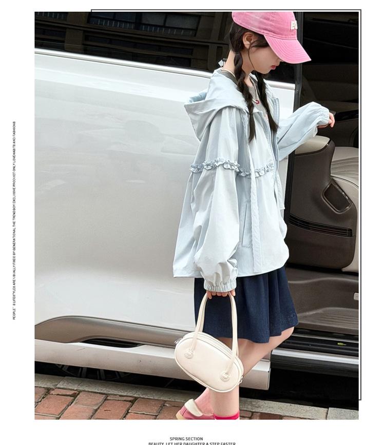 Ultra-Thin Girls' Sun Protection Suit - Summer 2026 Breathable Ice Silk Cooling for Big Kids