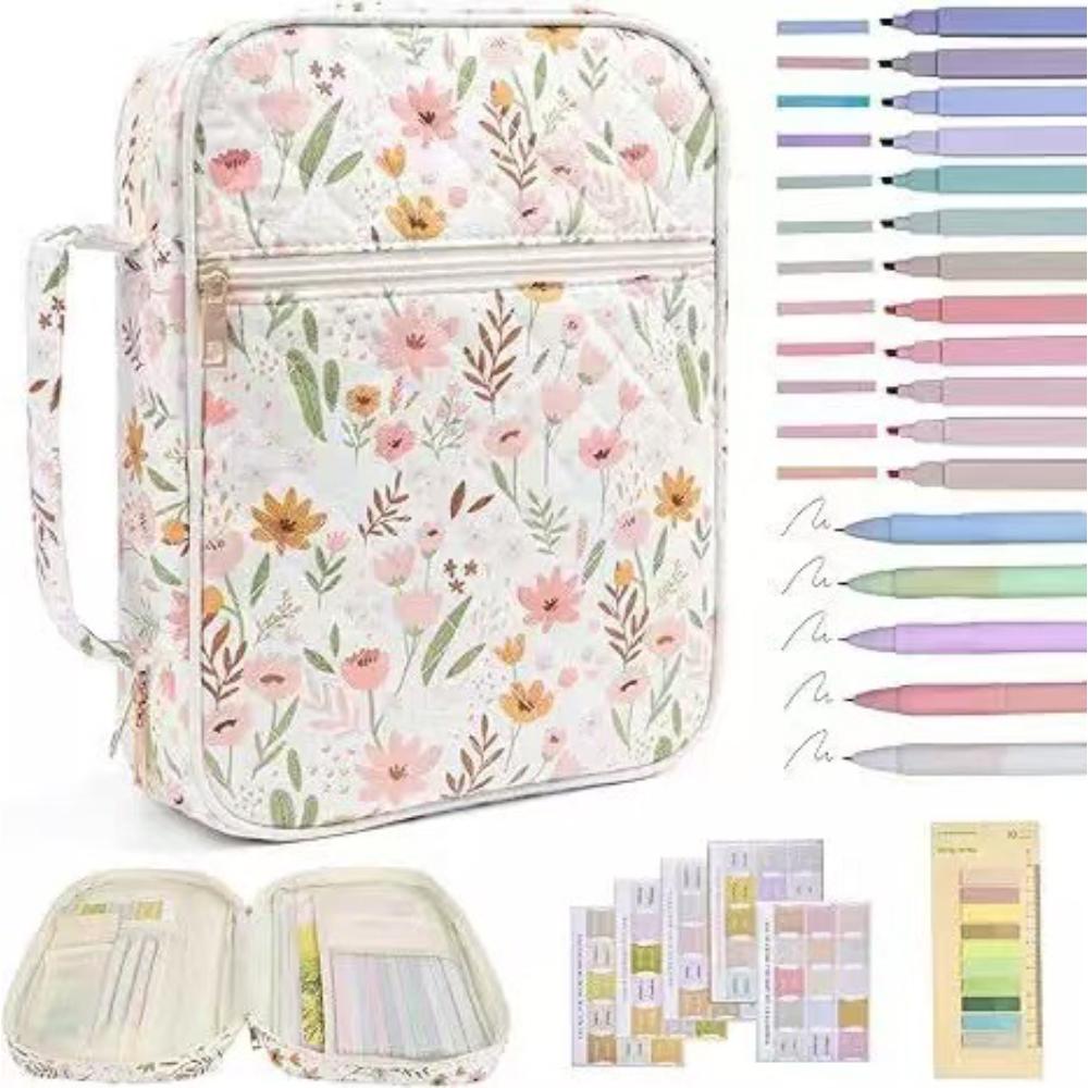 Quilted Cotton Book Bag Large Capacity Protective Pouch Book Storage Bag  School Supplies