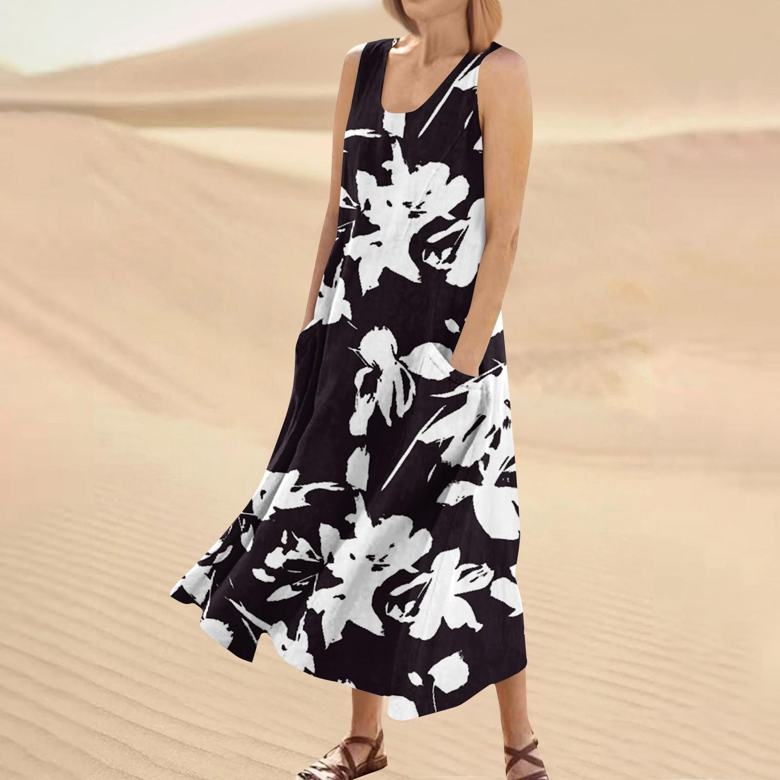 

Женское модное повседневное однотонное хлопковое льняное платье без рукавов с карманами XXL