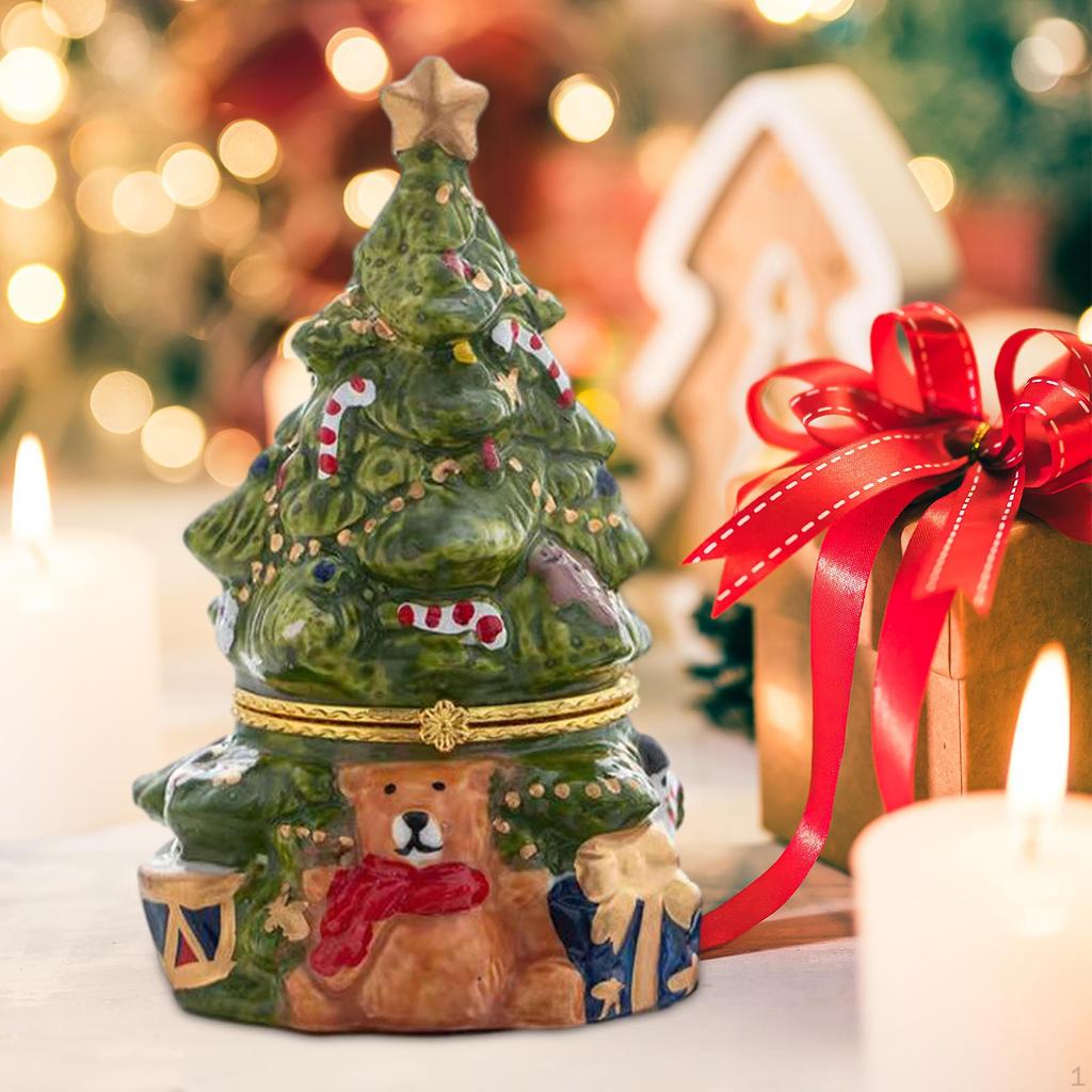 Christmas Tree Jewelry Storage Box Display Case Decorative Ceramic Organizers Trinket for Party