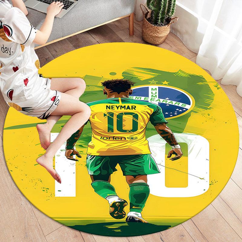 Neymar Round Area Rug,Carpet Rug for Living Room Bedroom Sofa Playroom Decor,Non-slip Floor Mat