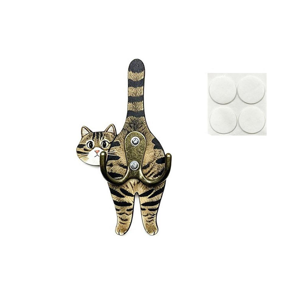 Wall Mounted Cat Butt Tail Key Rack Wooden Key Hanger Cat Shaped Wall Hook  Bathroom