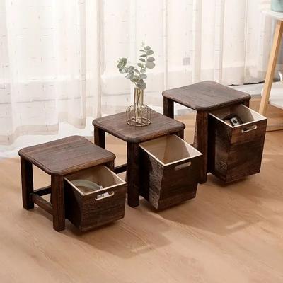 Quadratischer Hocker aus massivem Holz mit Aufbewahrungsschublade, Sofa, Nachttisch, niedriger Tisch, Wechselschuhe, Bank für Eingangsbereich, Flur, Ottomane, Schrank