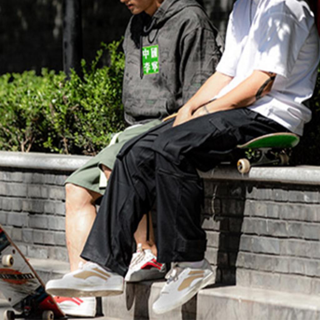 Li Ning X Peoples Daily Colaboração de Mídia Nova Calças Casuais Largas Calças Masculinas Preto AKXP313-1