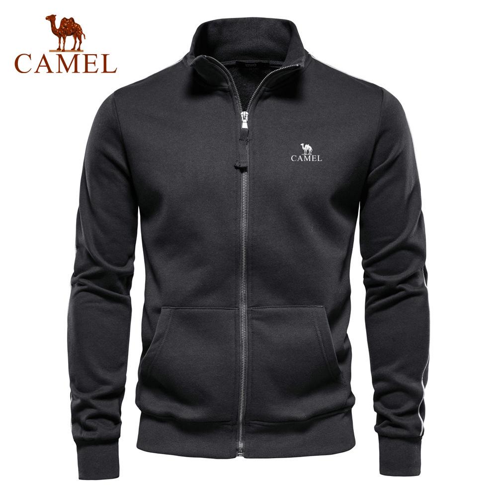 Camel Bestickte Herbst-Winter-Neuheit für Herren mit Stehkragen, Reißverschluss, langen Ärmeln, sportliche Kontrastfarbe, lässige Strickjacke