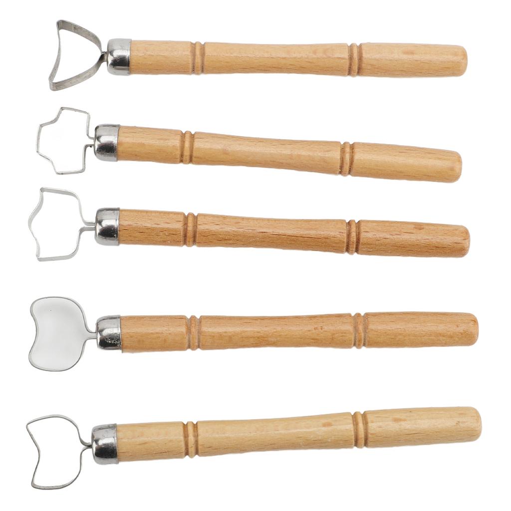 5Pcs Sculpture Scraper Wooden Handle Stainless Steel Cutter Depth Adjustable Pottery Handle Carving