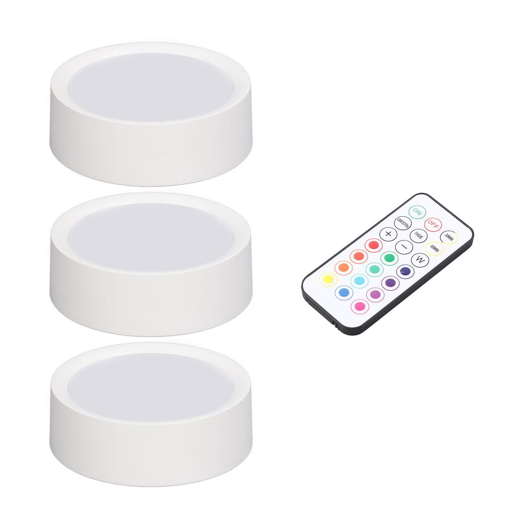 3 Pcs LED Puck Light 4 Colors Dimmable Timing Rechargeable Battery Operated LED Push Lamp with E26