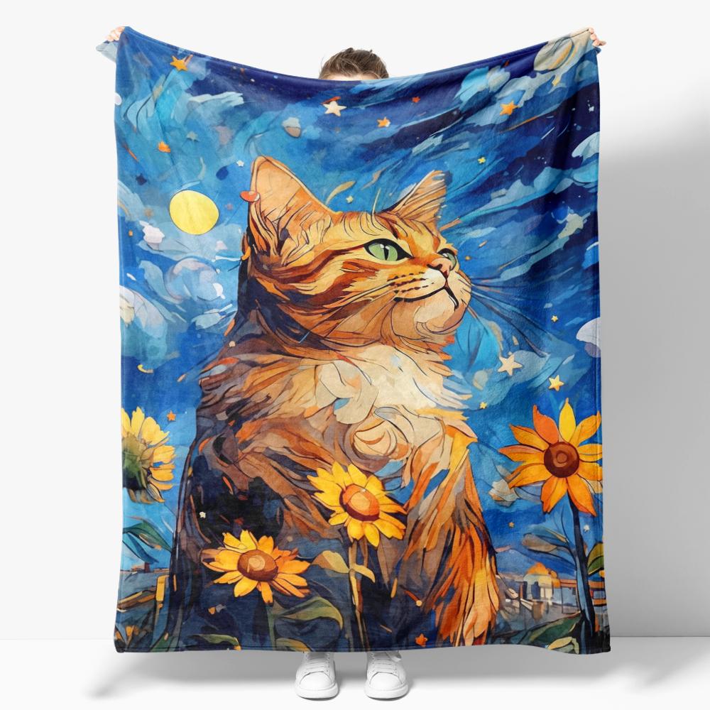 The Starry Night Throw Blanket Art Oil Painting Style Soft Cozy Blankets Soft Warm Flannel Blanket for Bed Room Home Sofa