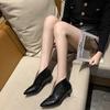 Damen Heels Herbst- und Winterstiefel Zeigen Sie dünne Lederstiefel V-Mund Lackleder Stiefeletten