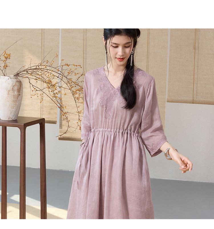 Summer 2025 Embroidered and Embroidered Collar Forest Series Loose Breathable Women's Dress