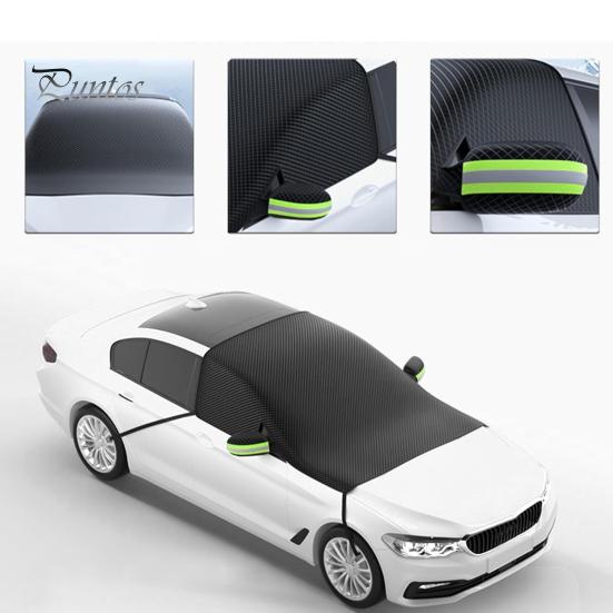 Snow Protector Universal Car Windshield Cover Thick Anti-Frost Sun Shade with Easy Install Shield Magnets & Reflective Strips All Season Protection