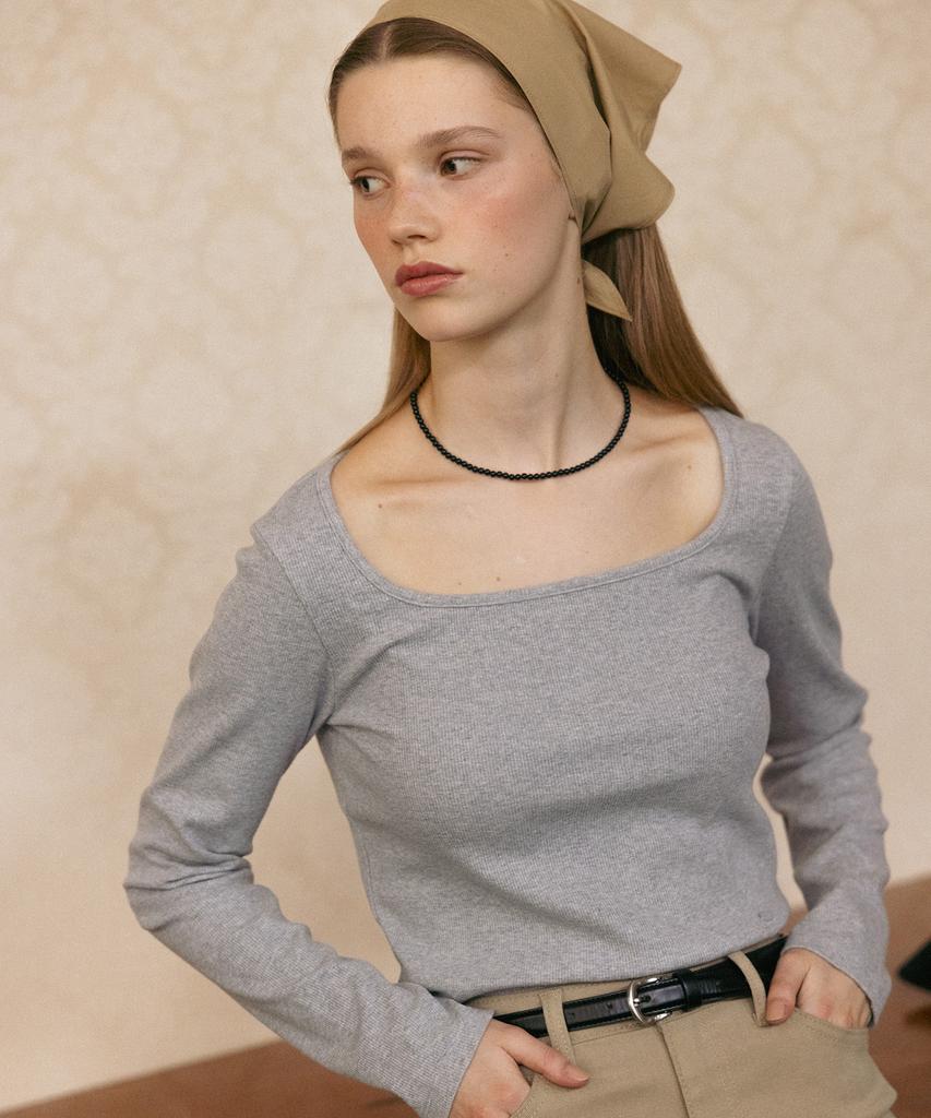 Tudument Square Long Sleeve Top Gray