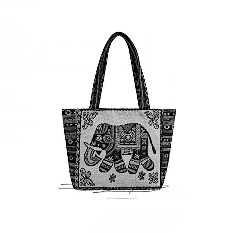 Ethnic Style Handbag Trendy Animal Embroidery Handbag Canvas Women Shoulder Bags Women Grocery Storage Pouch