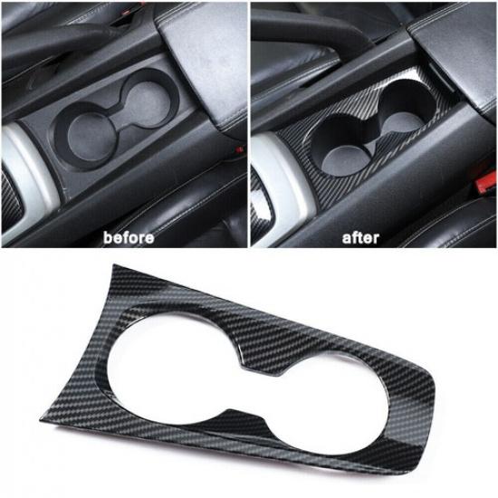 Water Cup Holder Decor Cover Panel Sticker Carbon Fiber For Chevy Camaro 2010-15