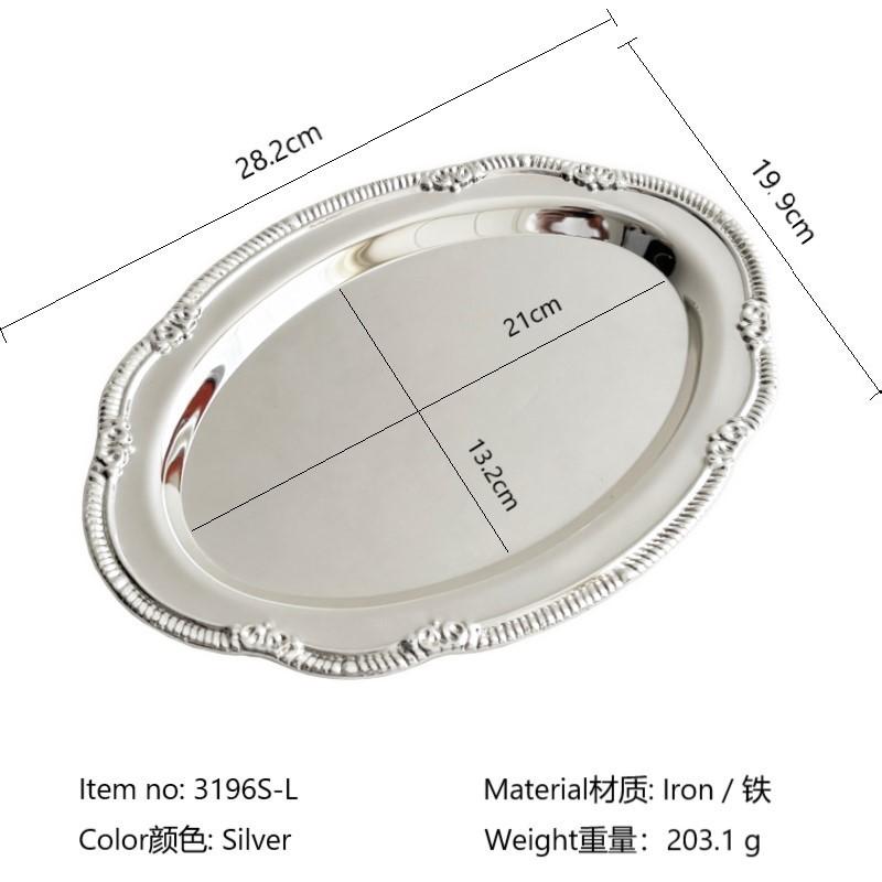 Vintage Embossed Silver Tray Serving Platter For Desserts Jewelry Storage Organizer Snack Plate Dining Table Decoration