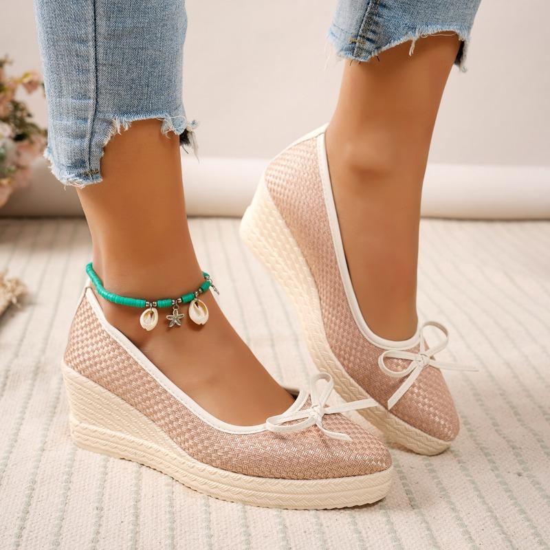 High Heels Damen Keilabsatz Herbst Neu Promi Temperament Schleife Spitz Einzelne Schuhe Damen