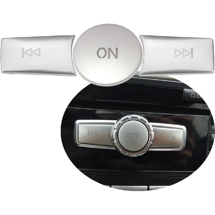 Black Car Radio Volume Forward Backward ON Buttons Cover Stickers Trim Compatible with Mercedes Benz A CLAS W176 B Class W246/C Class W204/ E Class