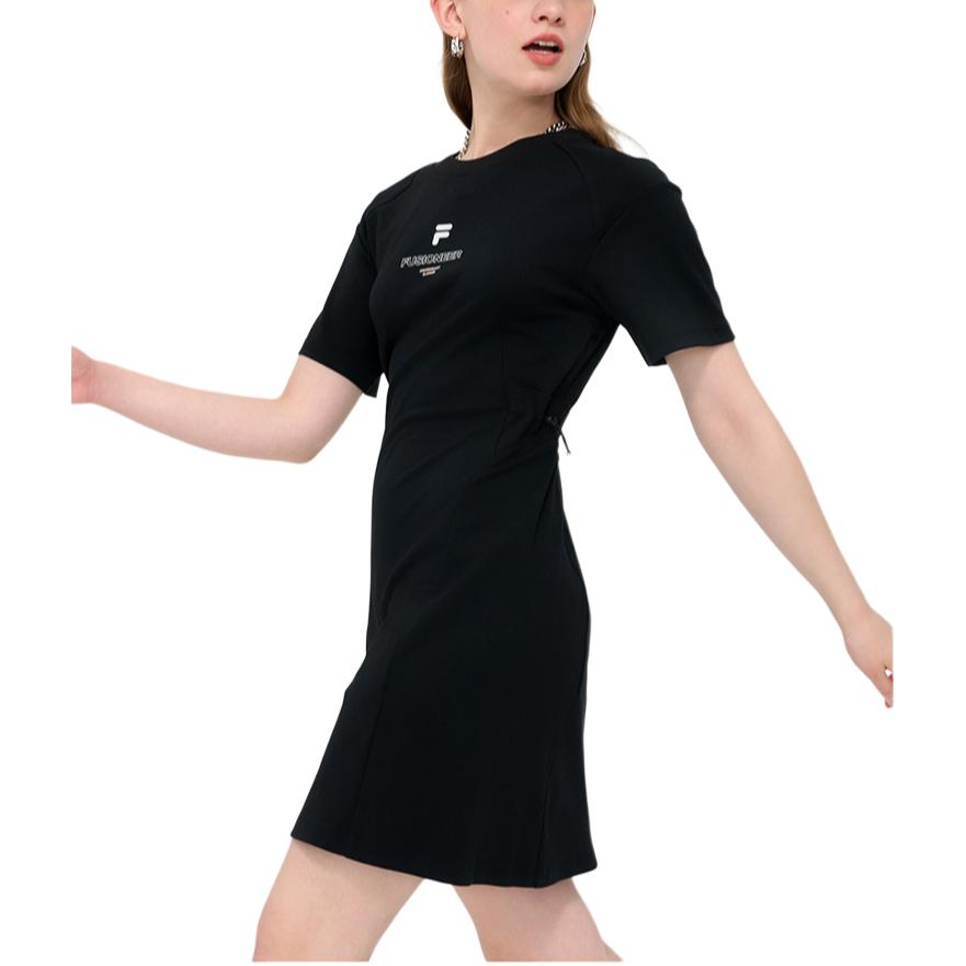 FILA Letter Print Versatile Comfortable Round Neck Short Sleeve Dress Women dresses Black T11W435303ABK