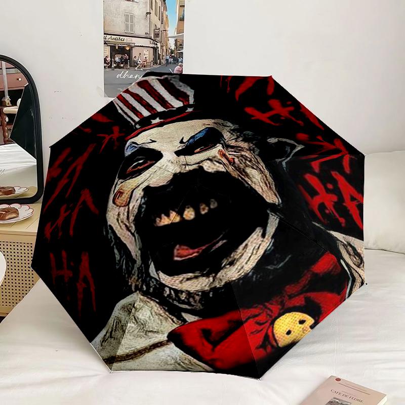 Horror Clown Laughing Umbrella 8-Frame for Travel, camping, Casual Lightweight Portable Umbrella, Essential for every family Holidays Birthday Gift