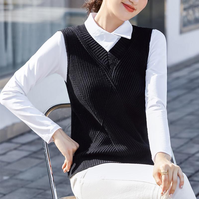 Women's Pure Cotton Knitted Sweater Vest Static-free Knitted Sweater Vest Korean Style Slim Fit Versatile Sleeveless Top