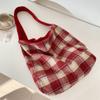 Small Fresh Plaid Double-sided Back Plush Women's Shoulder Bags Simple Solid Color Ladies Handbag Large Capacity Female Tote Bag