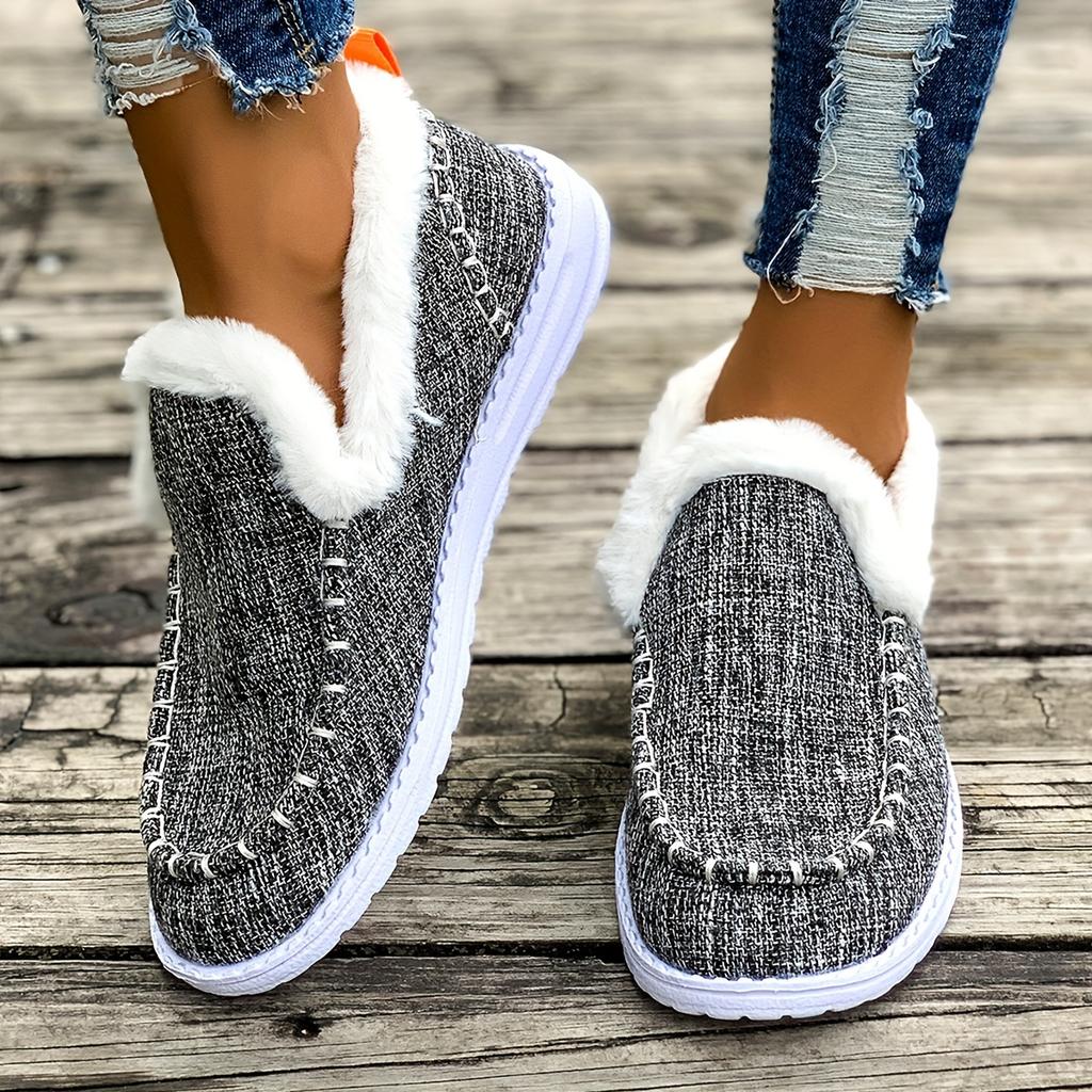 Women's naked boots with plush lining | Women's comfortable winter boots, casual shoes, round toe design, winter casual shoes