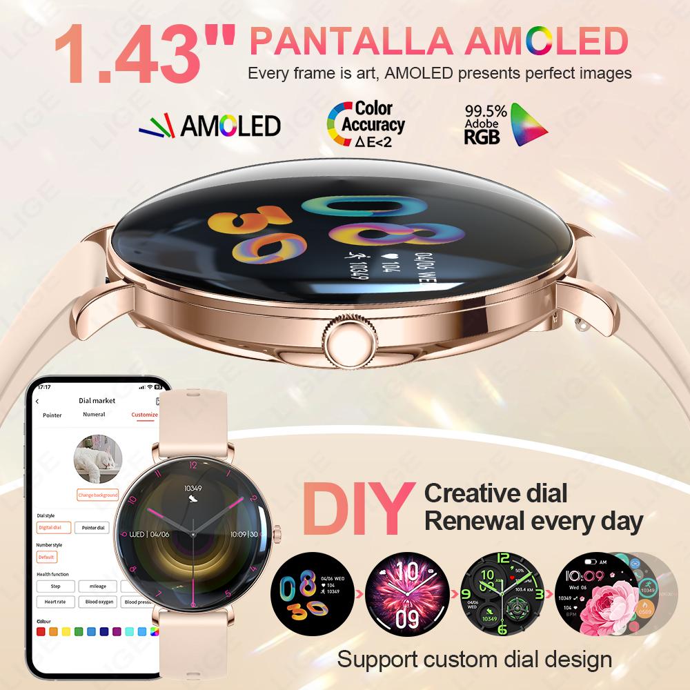 Smart Watch Men Women Ultra Thin 1.43" AMOLED Answer Make Calls Smartwatch For Android iOS Fitness Tracker Heart Rate