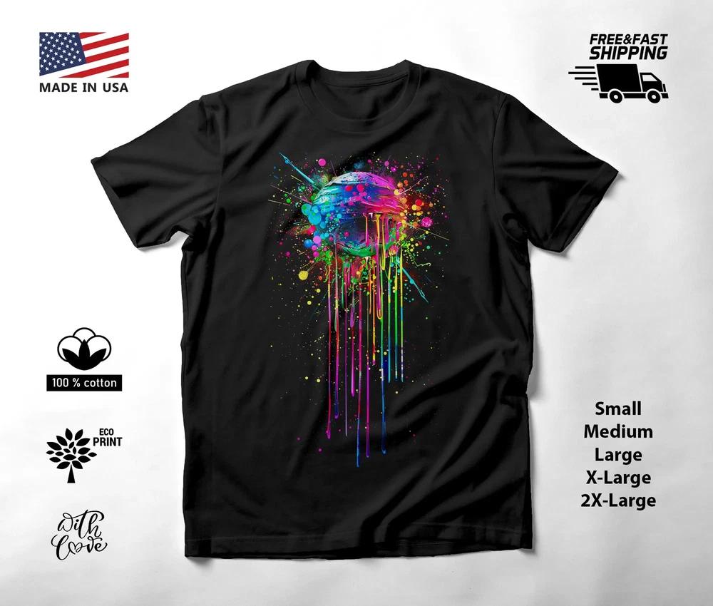 Colorful Planet Neon Graphic T-Shirt Black Unisex S-2XL