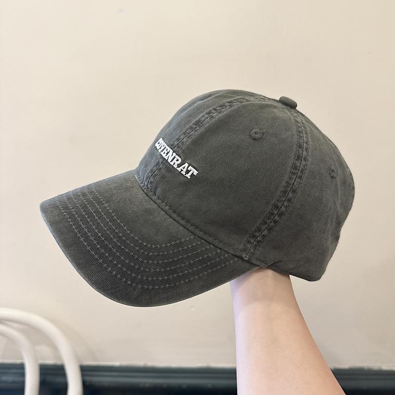 Simple Embroidered Letters Washing Cotton Baseball Hat for Women Street Couple Showing Their Faces, Small Wide-brimmed Baseball Cap for Men