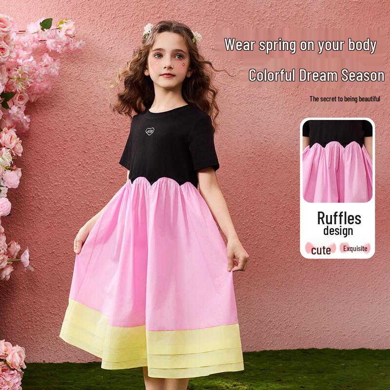 ASK JUNIOR Girls Summer Short-Sleeve T-Shirt Dress 130