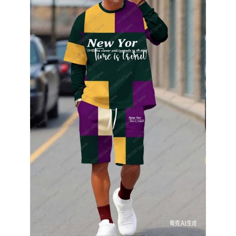 

Mens Trendy Color Block T-Shirt Shorts Set Adult men Jogging Plus Size Tracksuit 2 Piece Set 6XL