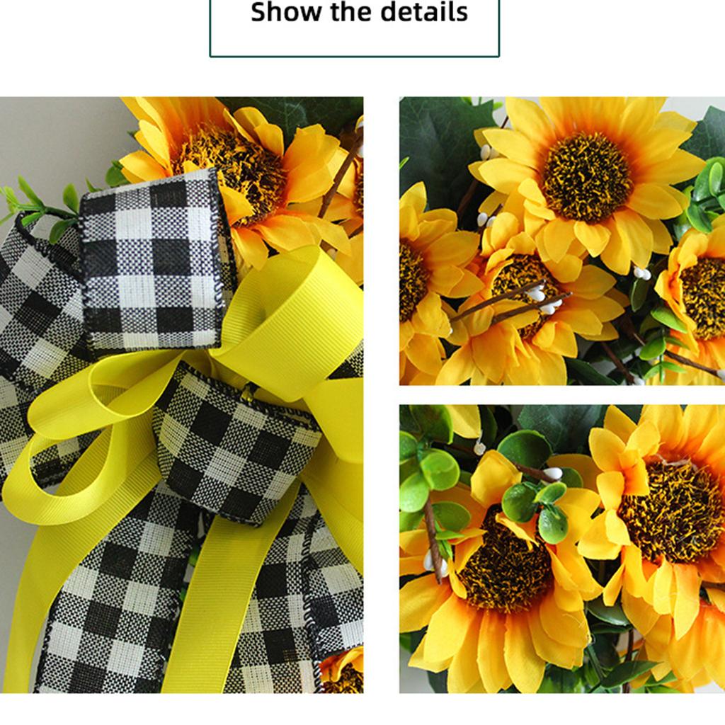 Słonecznikowa Girlanda z Kokardek Ozdoby Sztuczny Kwiat Drewniane Koło Wiszące na Drzwi Dekoracja Ścienna