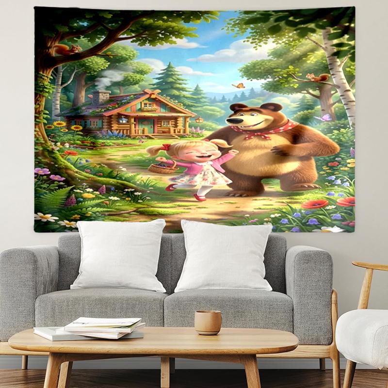 Masha and The Bear Print Tapestry, Lightweight Wall Hanging, for Bedroom, Dorm, Living Room, Home Art Decor - Birthday Christmas Gift for Friends