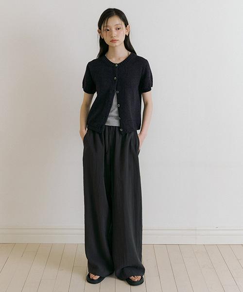 Lingseoul Summer Crease Banding Pants-Charcoal