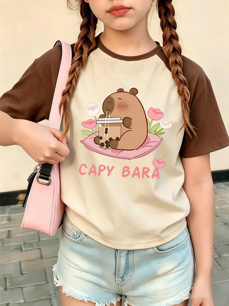 Funny Capybara T Shirts Short Sleeve Graphic Kids Cute Children's T-shirt Boys Girls Casual  90s Top Tee Summer Clothes