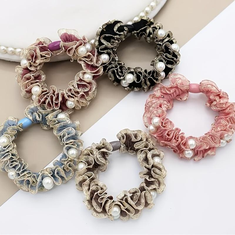 

5pcs Multi Colored Lace Pearl Headband with Retro Pleated Style Elegant and Niche High-end Headband Daily Styling Headwear Set