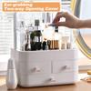 Large Capacity White/Pink Cosmetic Organizer with Transparent Drawers, Elegant Plastic Jewelry Storage Box for Desktop Vanity