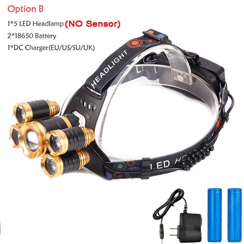 D2 Headlight Powerful LED Headlamp Chargeable Induction 5LED T6 Head LampTorch Head Light 18650 Battery Best For Camping Fishing