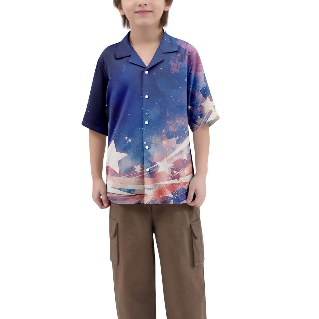 Lässiges lockeres Kurzarmhemd für Jungen mit modischem bedrucktem Hemd-Top