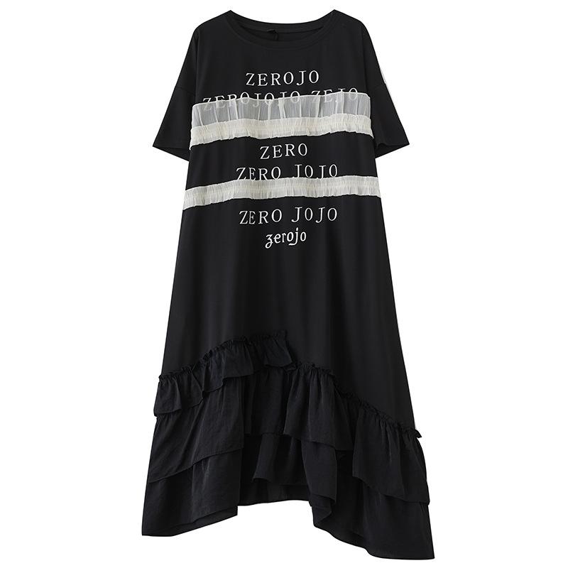 Spring and Summer Plus Size Women's T-shirt Dress Casual Wooden Ear Side Splicing Letter Printed Dresses