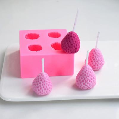 4 Gitter 3D Erdbeerform Obst Silikonform für Kuchen Süßigkeiten Schokolade Zuckerform