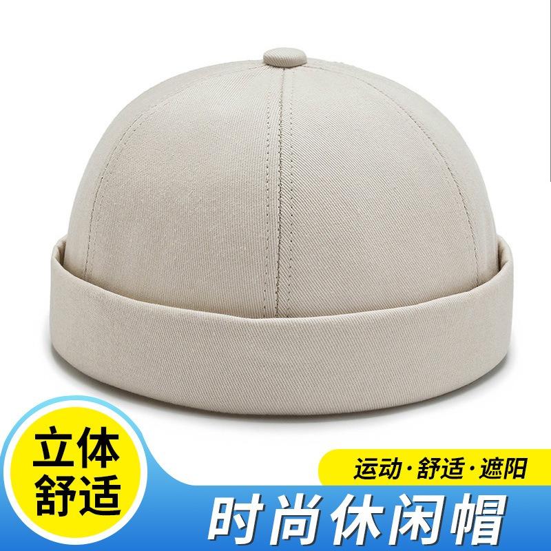 Hip-hop hats for men and women, breathable fashion cotton yuppie landlord solid color street beanless melon fur hat
