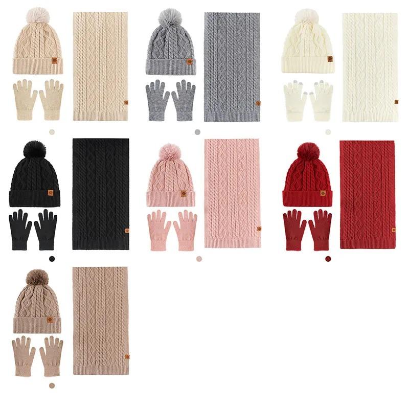 Winter Hat Beanie Long Scarf Touchscreen Gloves Set 3Pcs Soft Thick Fleece Lined Gloves Skull Cap Scarf Set for Women Men