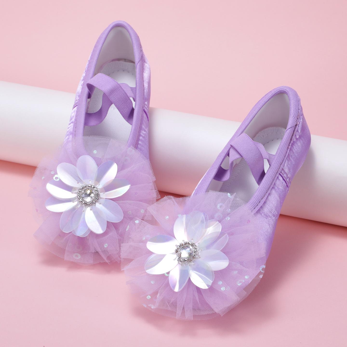 

flower standard Dance shoes mesh children Ballet flat shoes Girl ballet shoes Women s winter footwear thick for dancing girls 39 фіолетовий