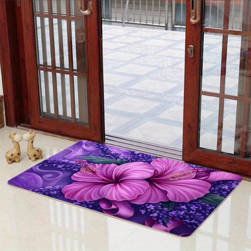 Elegant Lavender Floral Decorative Area Rug, Artistic Floor Mat for Living Room, Bedroom, Kitchen and Entryway Decor