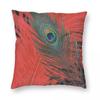 Red Hot Peacock Square Pillowcase Polyester Linen Velvet Pattern Zip Decorative Throw Pillow Case Room Cushion Cover