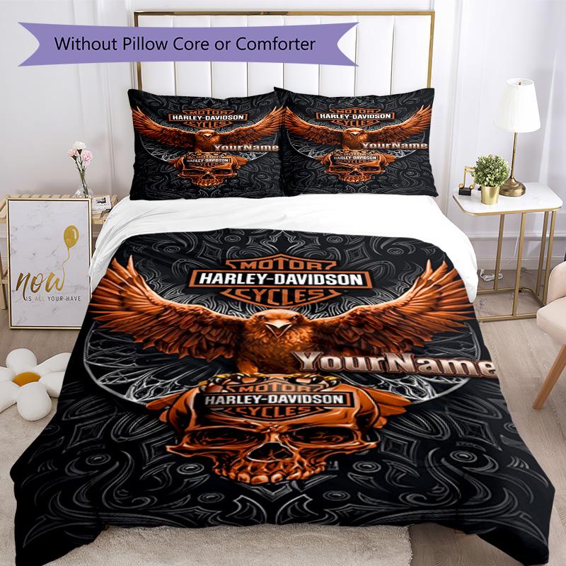 Motociclette Harley-Davidson Personalizza il tuo nome Set Biancheria da Letto Copripiumino Traspirante con Federe Decorazione per la Casa Regalo di Compleanno